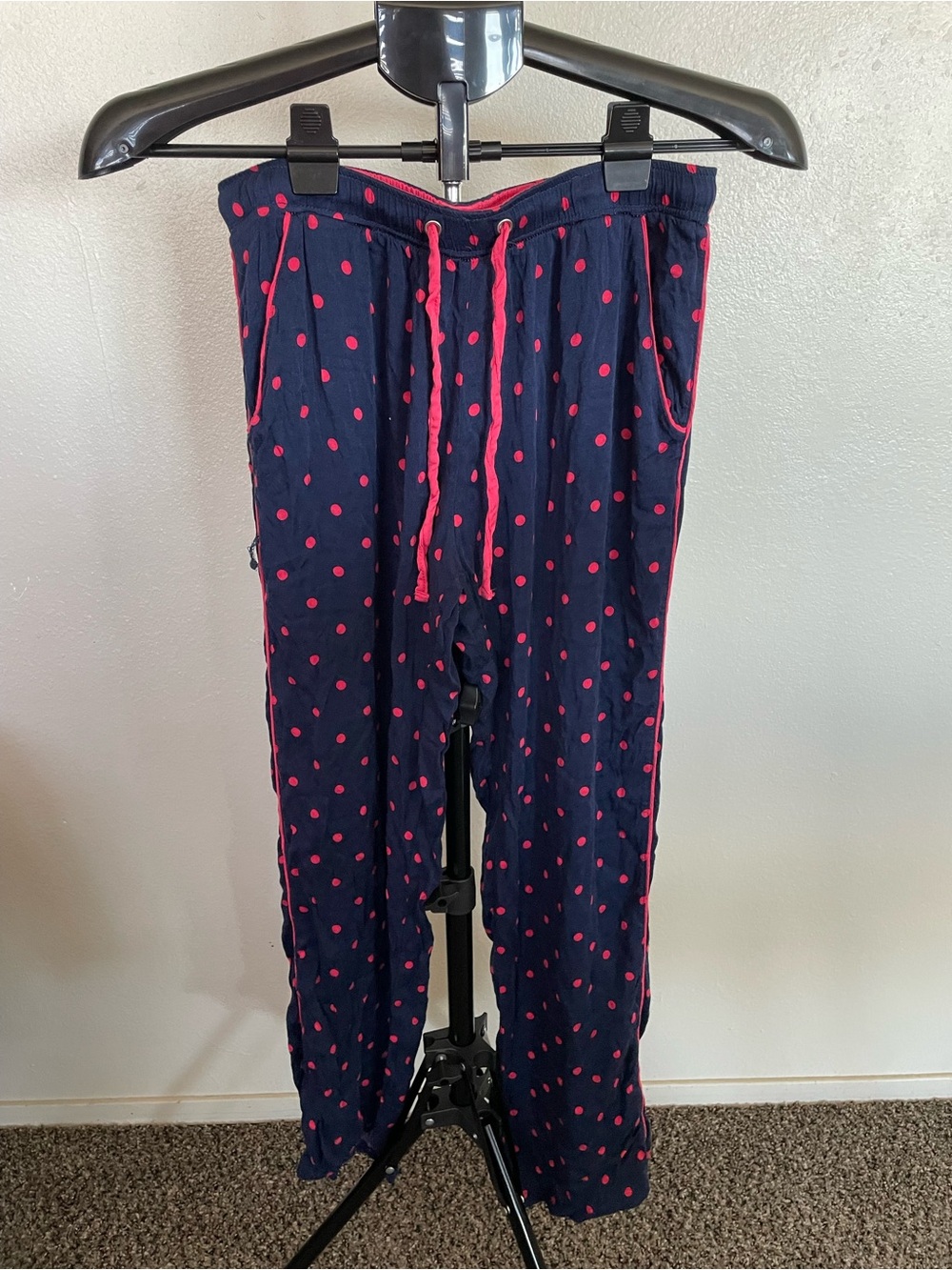 Navy Pajama Pants with Pink Polka Dot & Trim